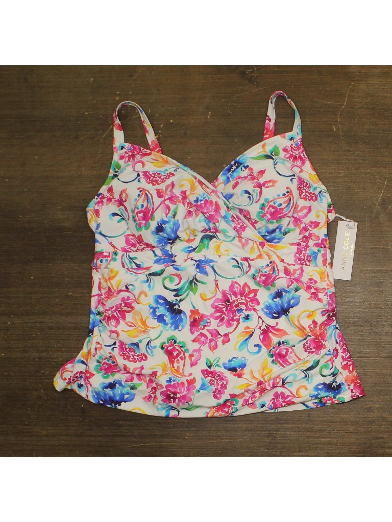 Anne Cole Paisley Twist Front Underwire Tankini Top Watercolor Multi 22w